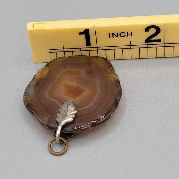 Large Brown Agate Slice Pendant Natural Pattern Silver Tone Necklace Craft - Picture 7 of 7